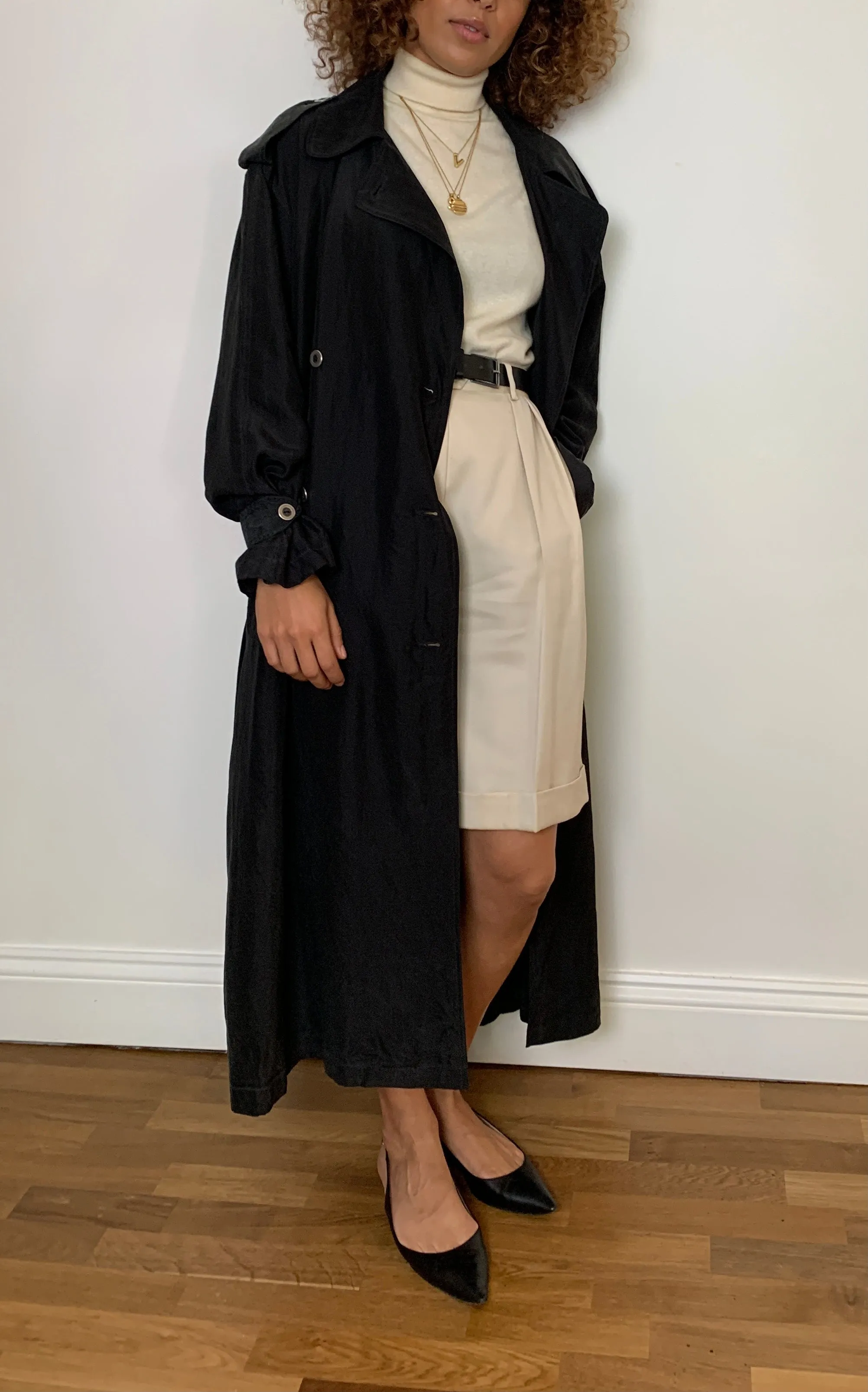 1990s minimal silk trench coat