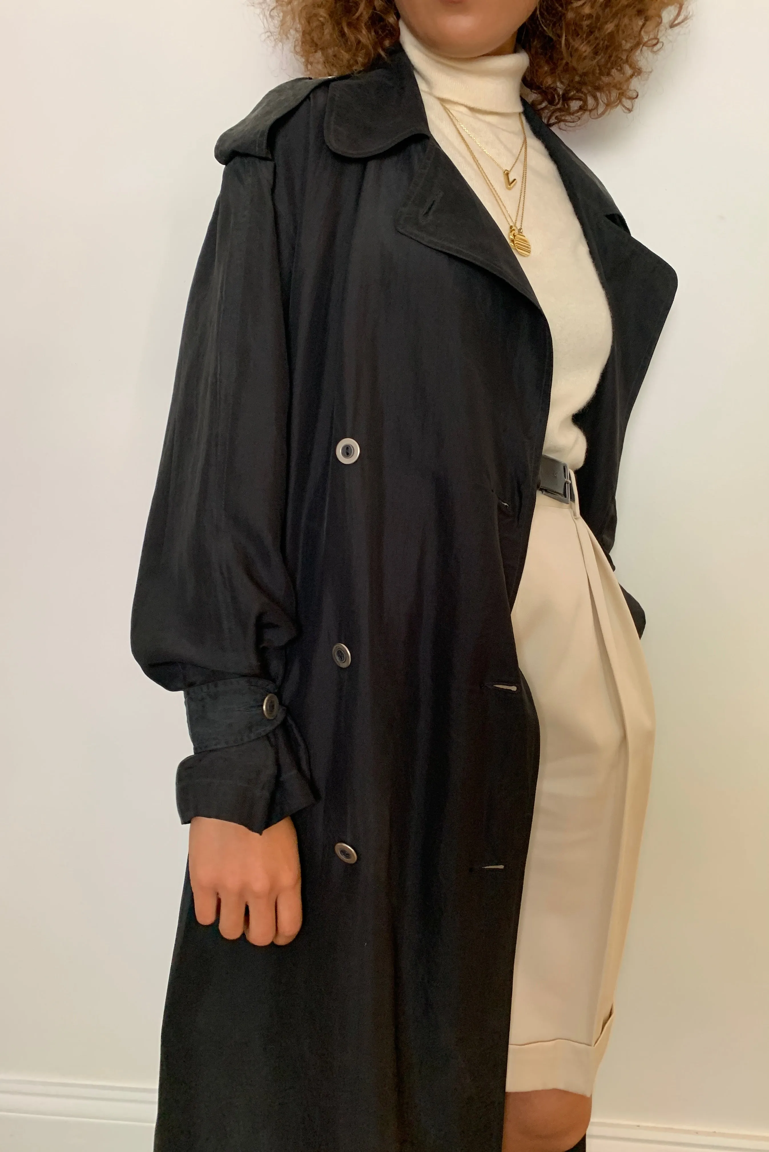 1990s minimal silk trench coat