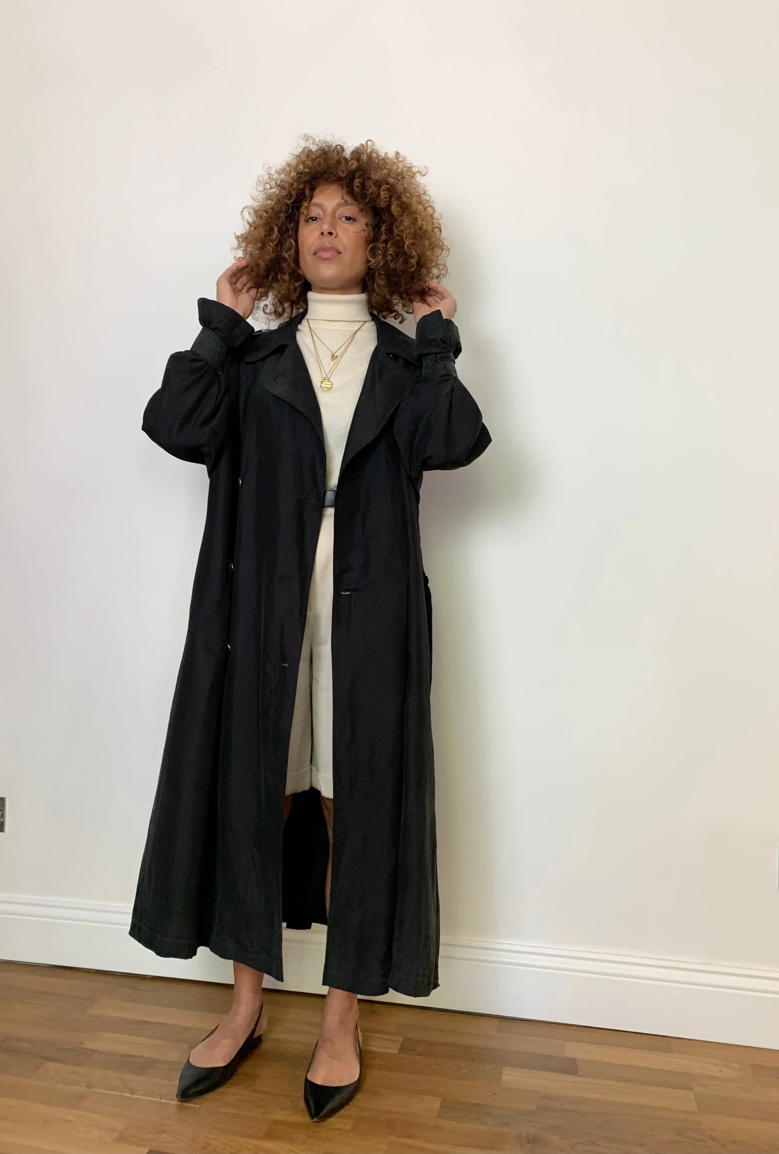 1990s minimal silk trench coat