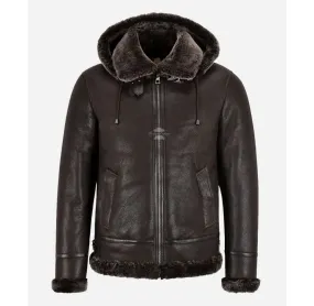 A PILOT Sheepskin Jacket Men's Hooded Shearling Fur B3 Bomber Jacket