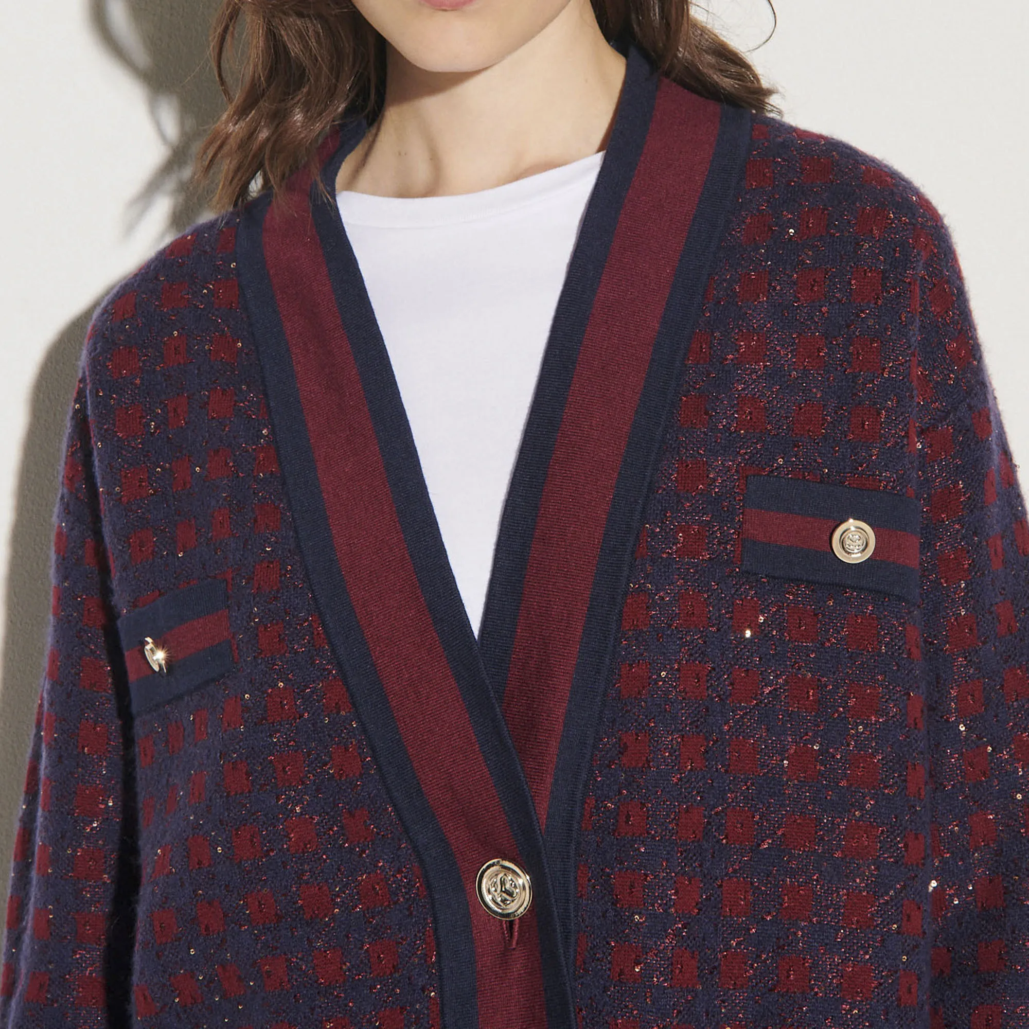 Cardigan à carreaux et paillettes