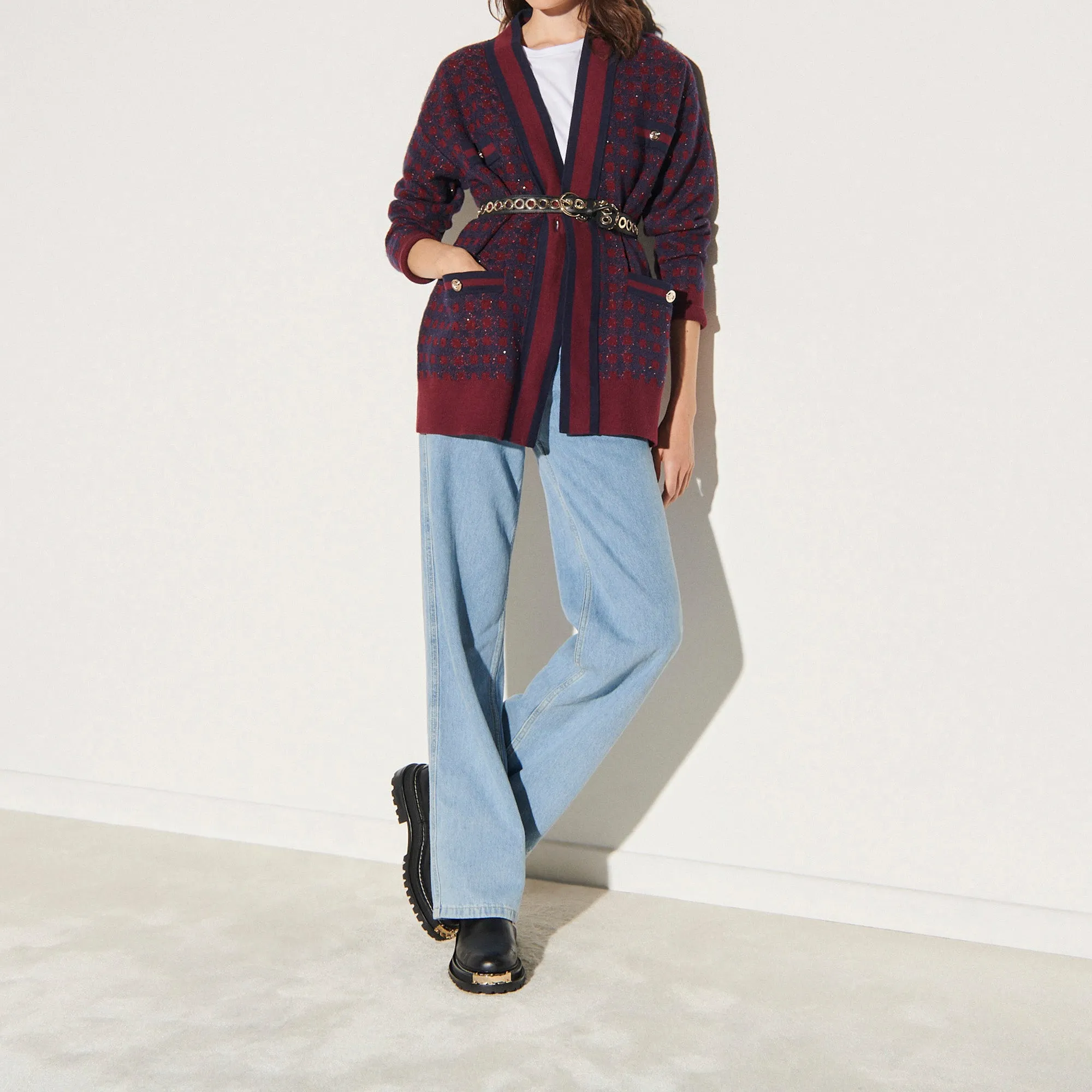 Cardigan à carreaux et paillettes