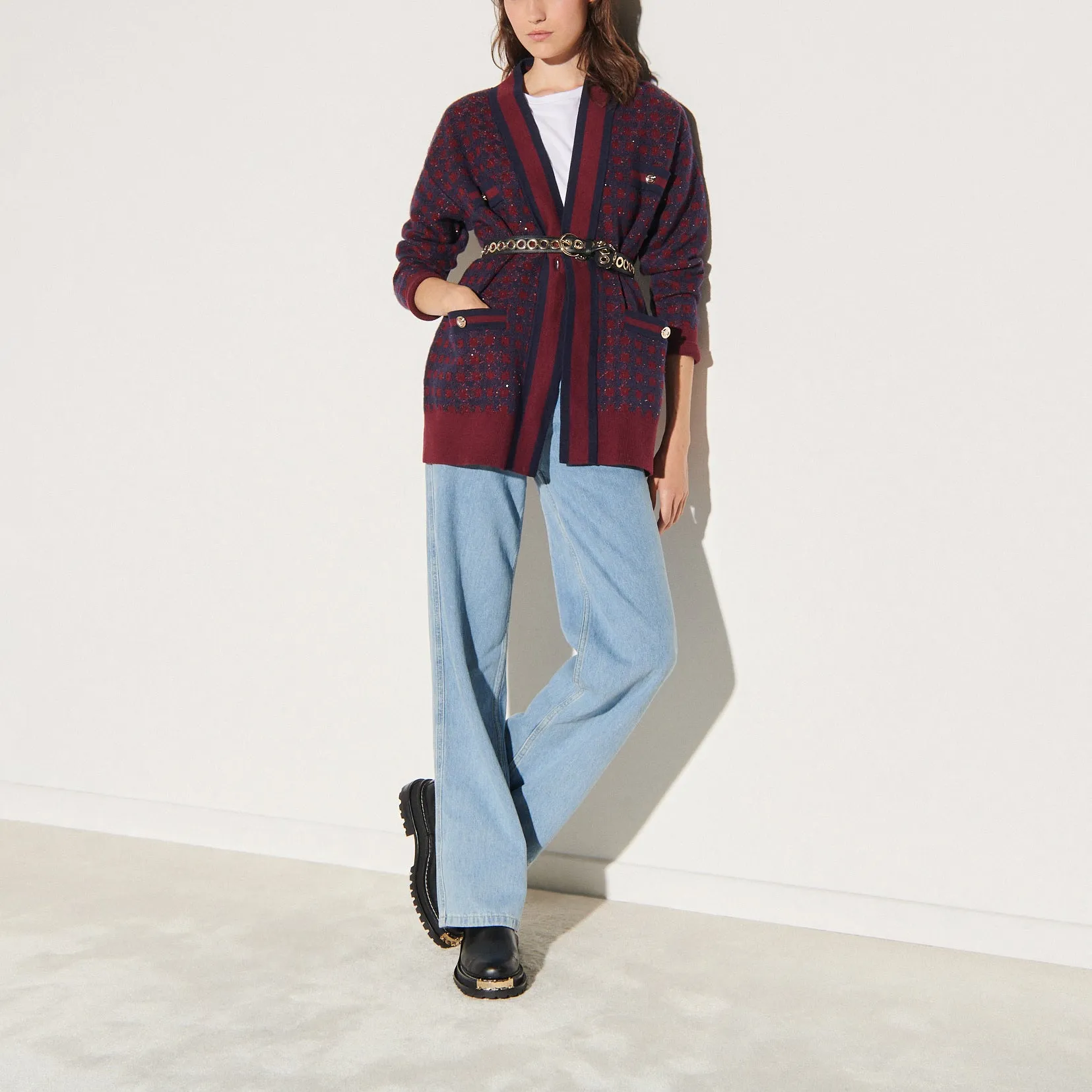 Cardigan à carreaux et paillettes