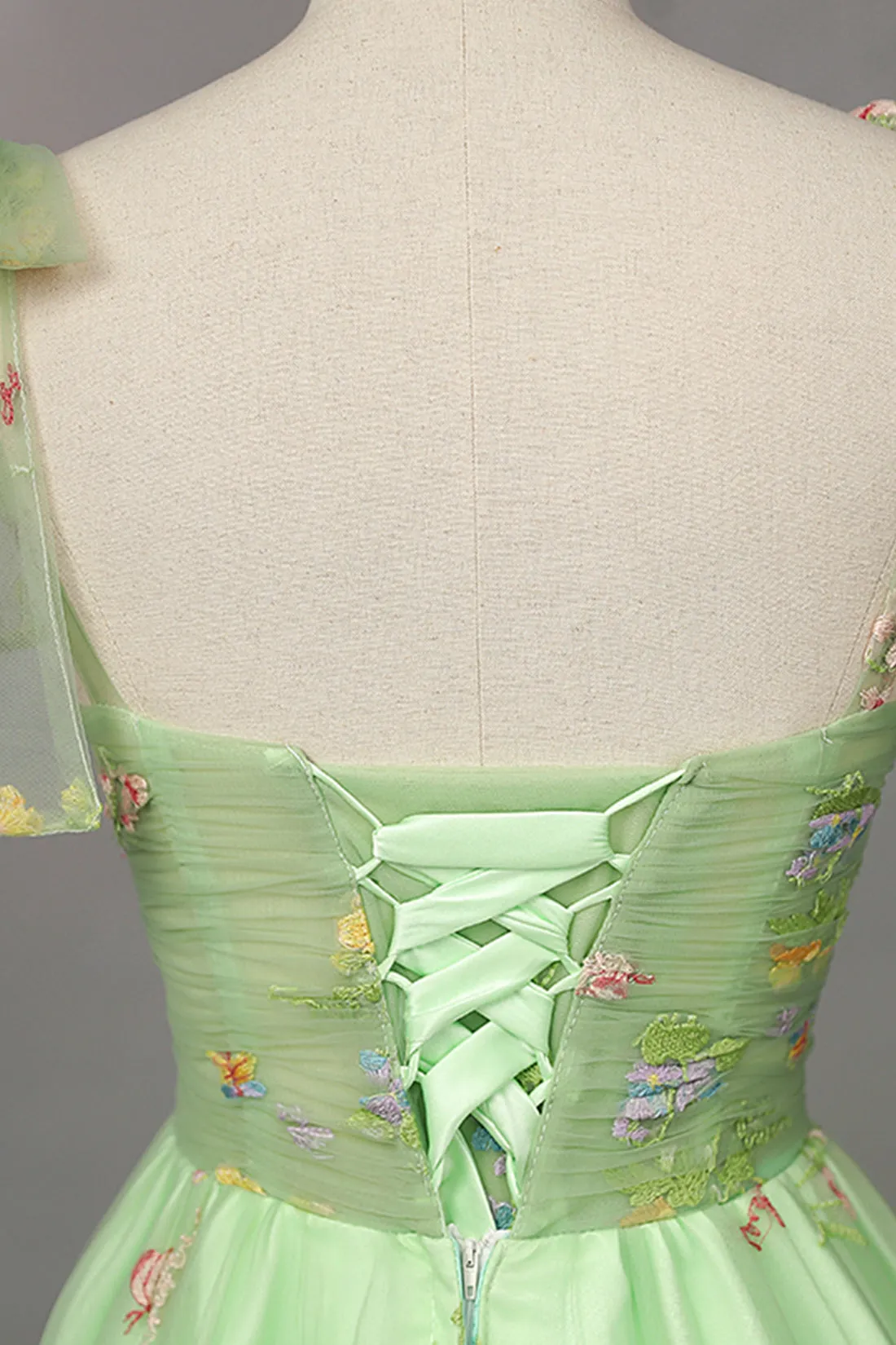 Green Floral Tulle Long Prom Dress, Beautiful A-Line Formal Evening Dress