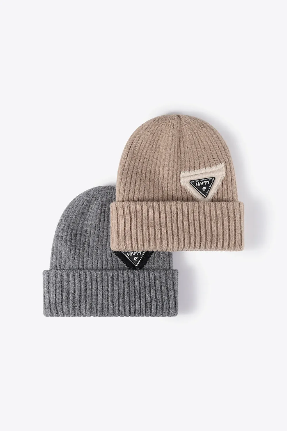 HAPPY Beanie Color Contrast Toboggan Hat Ribbed Knit Warm Winter Skull Cap