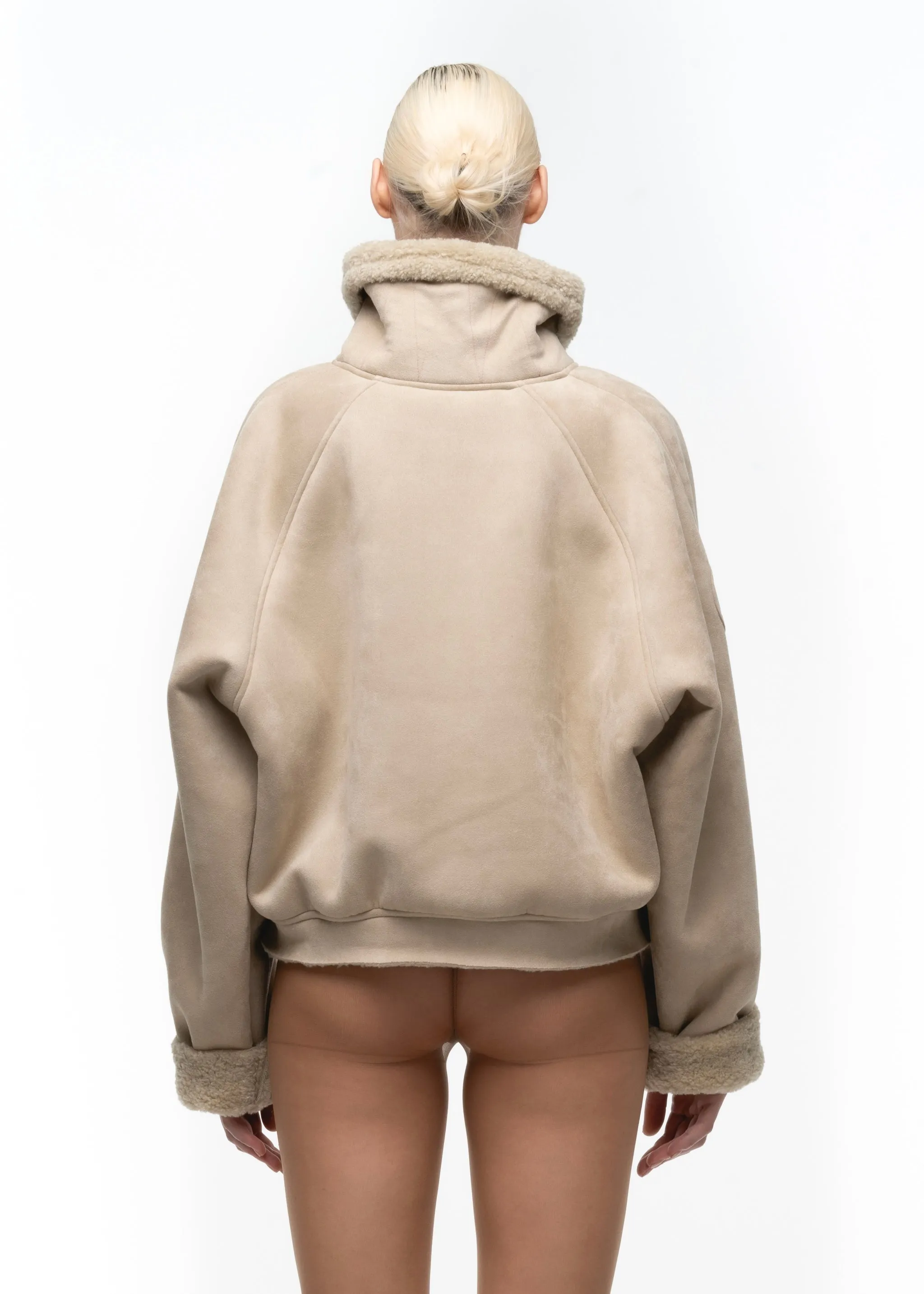HEAVY FLIGHT SHEARLING HOODIE BEIGE WOMEN'S CUT