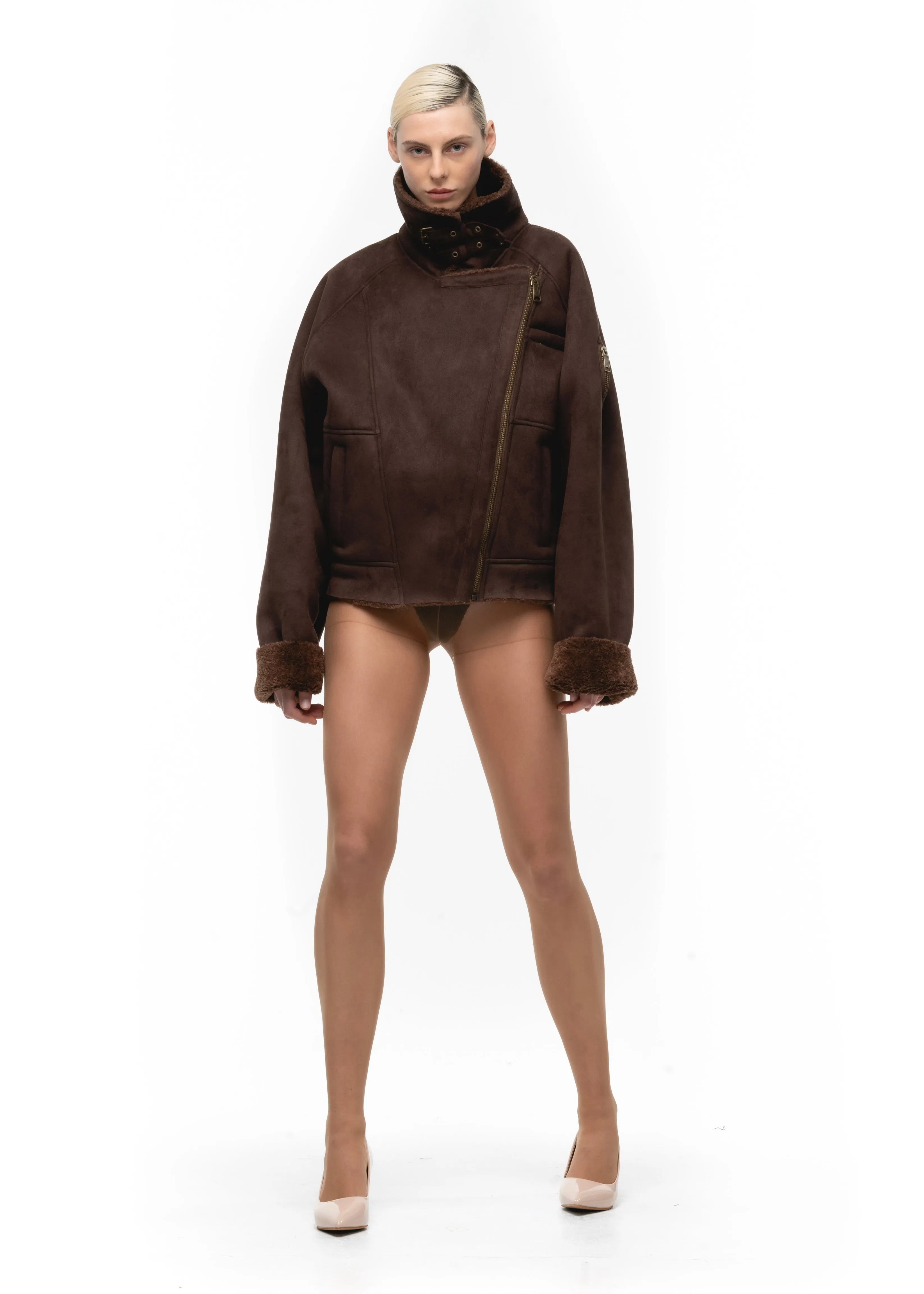 HEAVY FLIGHT SHEARLING JACKET BROWN WOMEN'S CUT