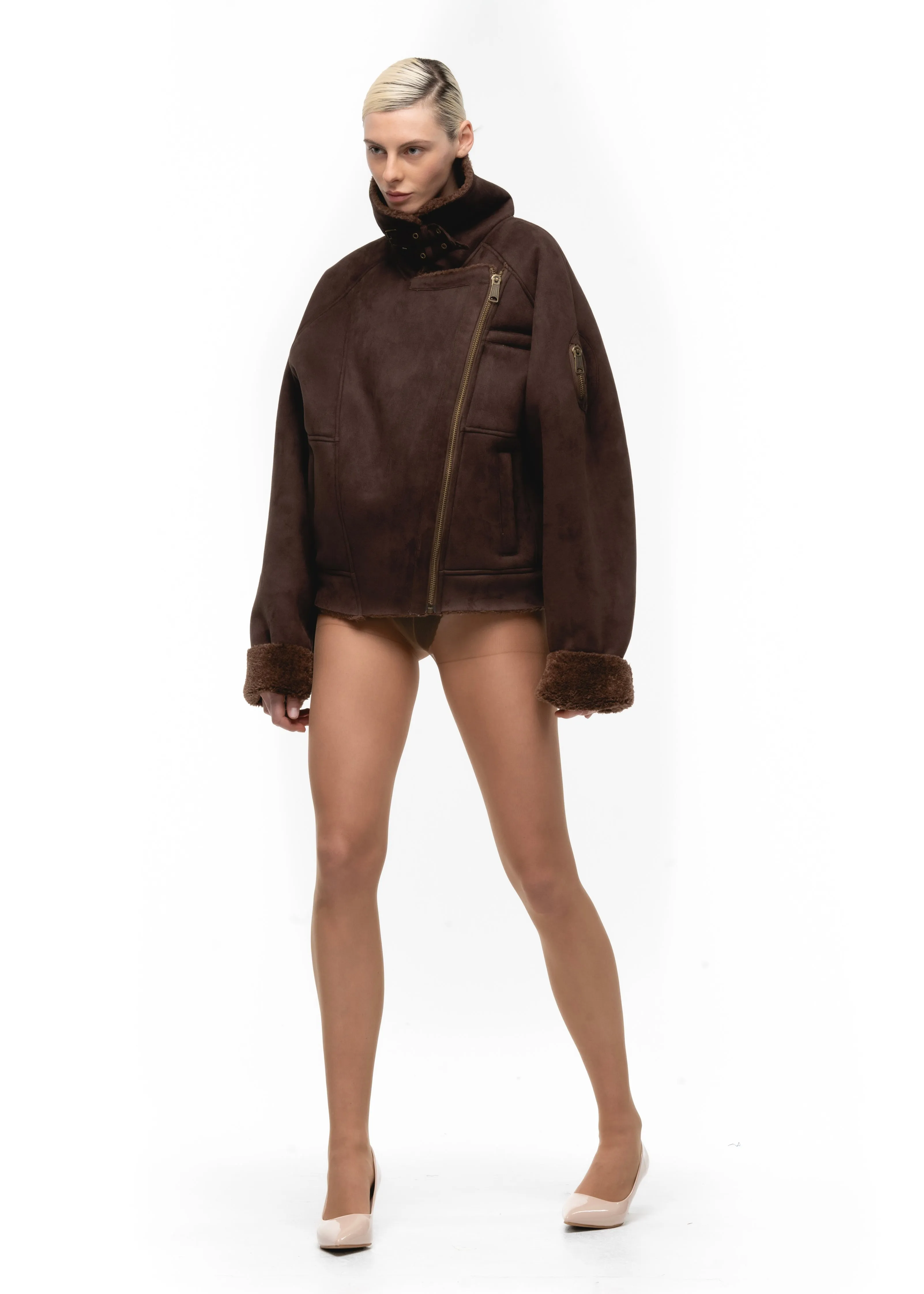 HEAVY FLIGHT SHEARLING JACKET BROWN WOMEN'S CUT
