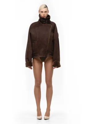 HEAVY FLIGHT SHEARLING JACKET BROWN WOMEN'S CUT
