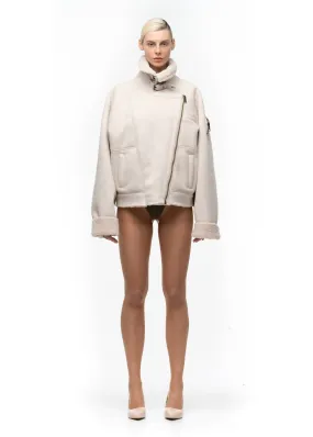 HEAVY FLIGHT SHEARLING JACKET WHITE WOMEN'S CUT