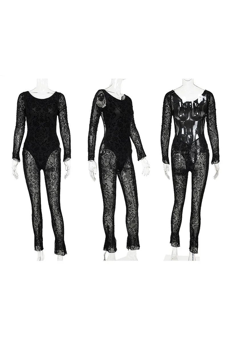 JK639 Long Sleeve Hollow Back Slim-Fit Jumpsuit