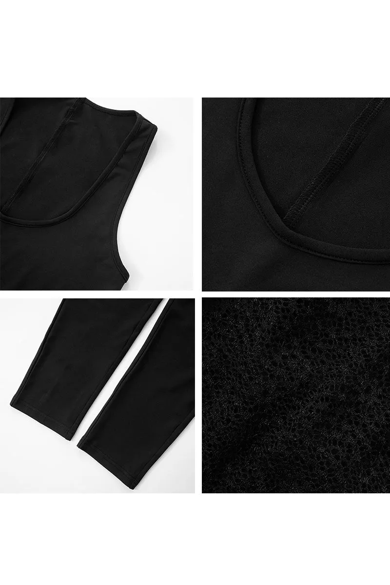 JK691 See Through Square Neck Mesh Sleeveless Jumpsuit
