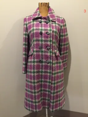 Keene Furs Vintage Wool Purple and Green Plaid Car Coat, Made in Canada, SOLD