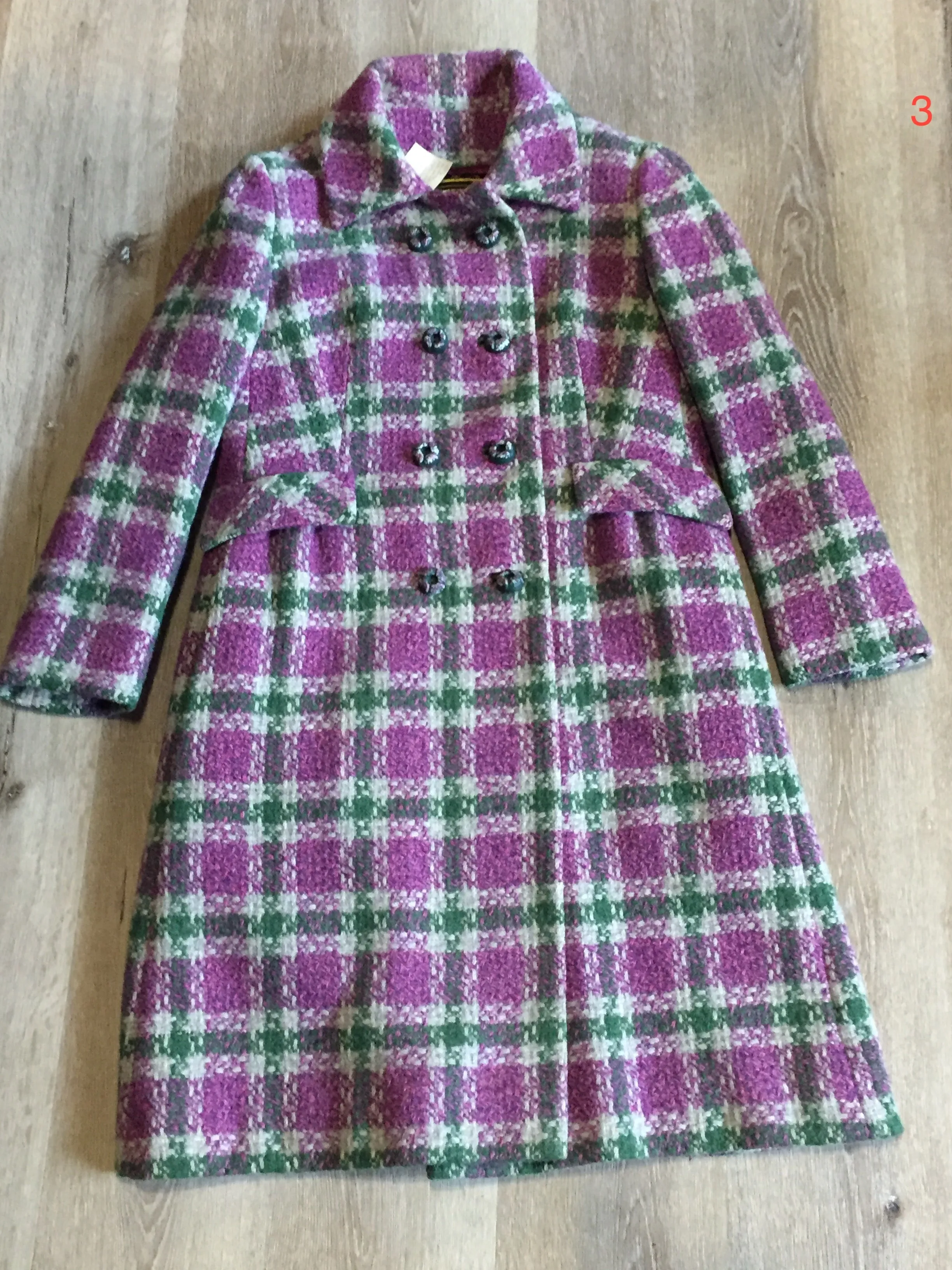 Keene Furs Vintage Wool Purple and Green Plaid Car Coat, Made in Canada, SOLD