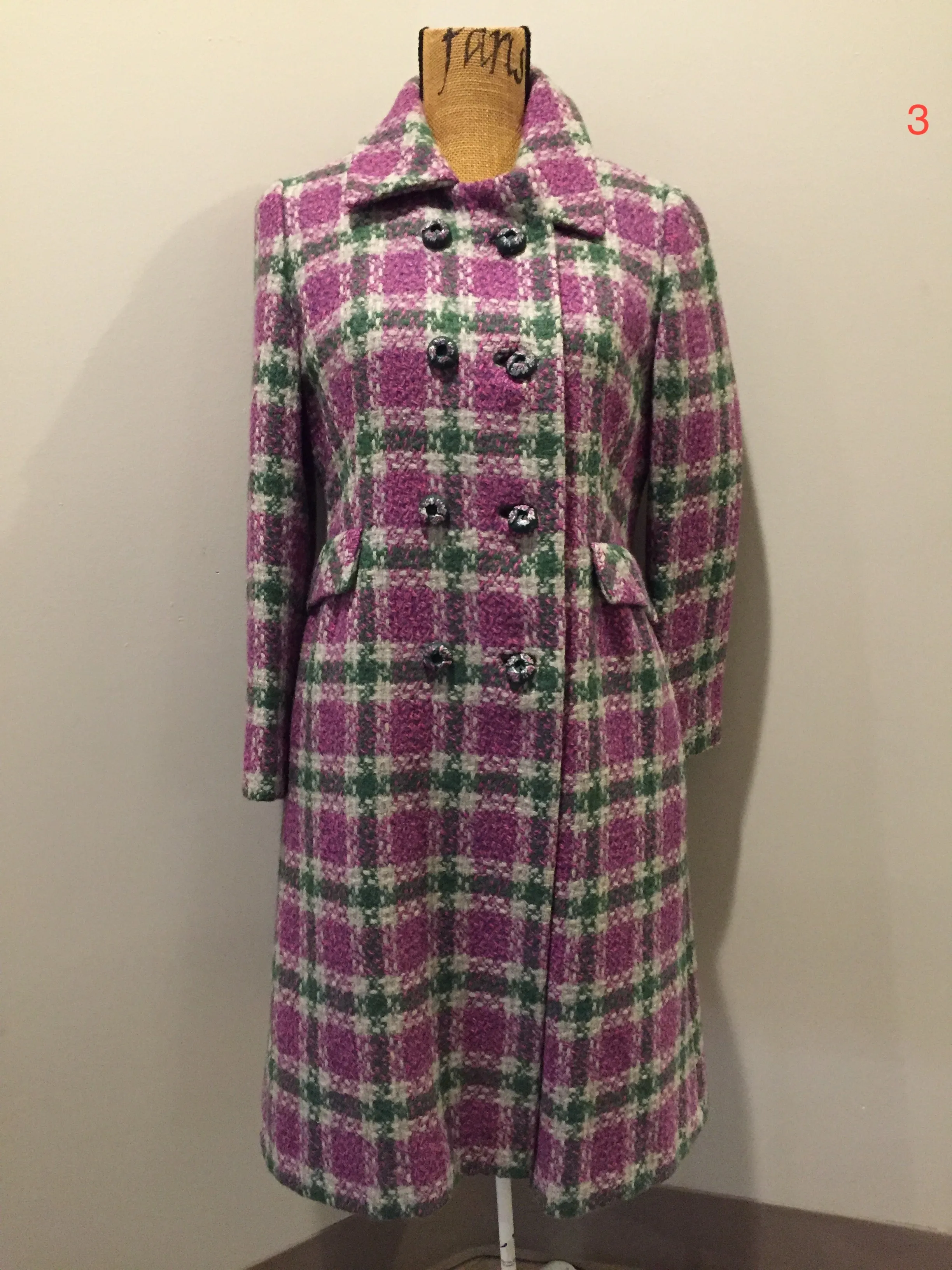 Keene Furs Vintage Wool Purple and Green Plaid Car Coat, Made in Canada, SOLD