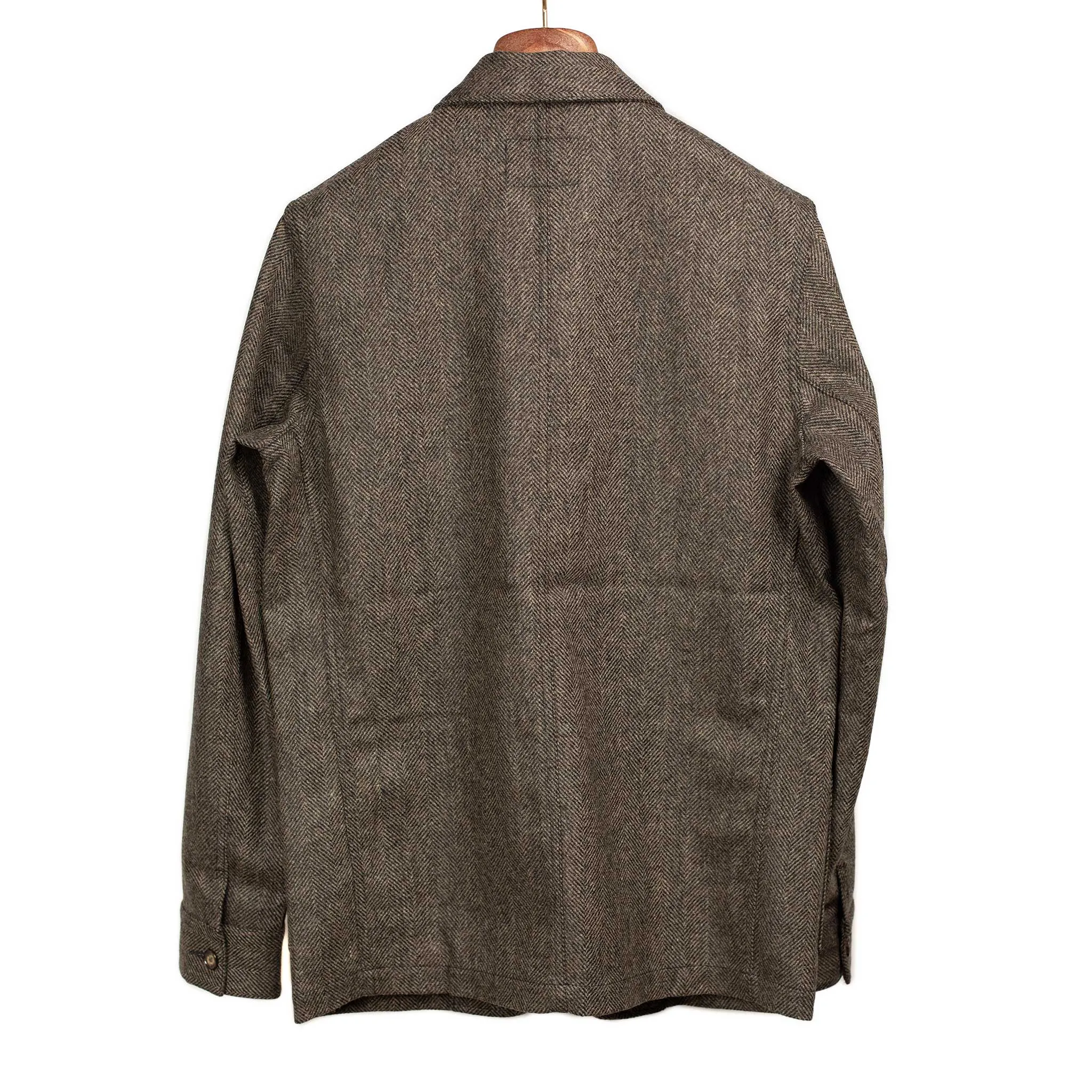 Labura chore coat in brown and black herringbone brushed wool