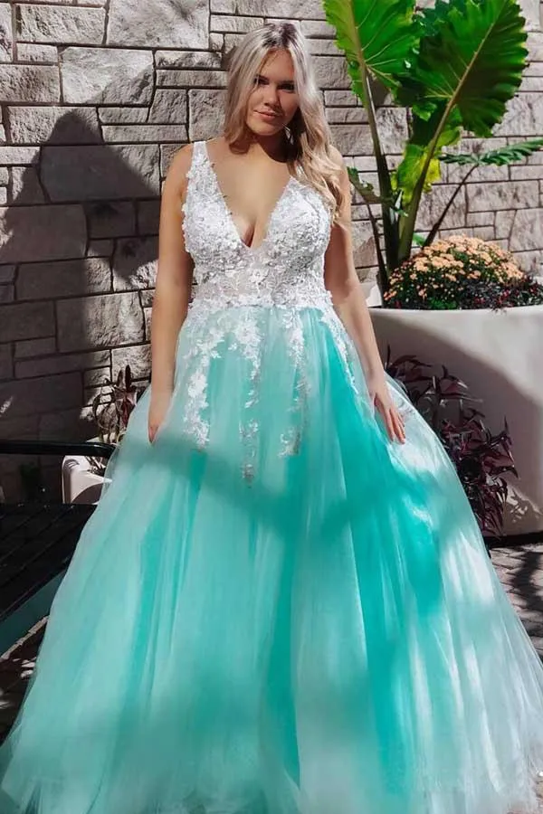 Lavender Tulle Princess Plunge V neck Formal Dress Puffy Prom Dress