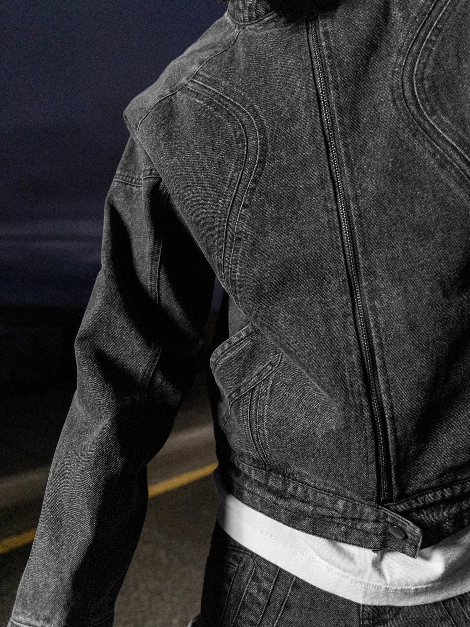 Lined Denim Biker Jacket