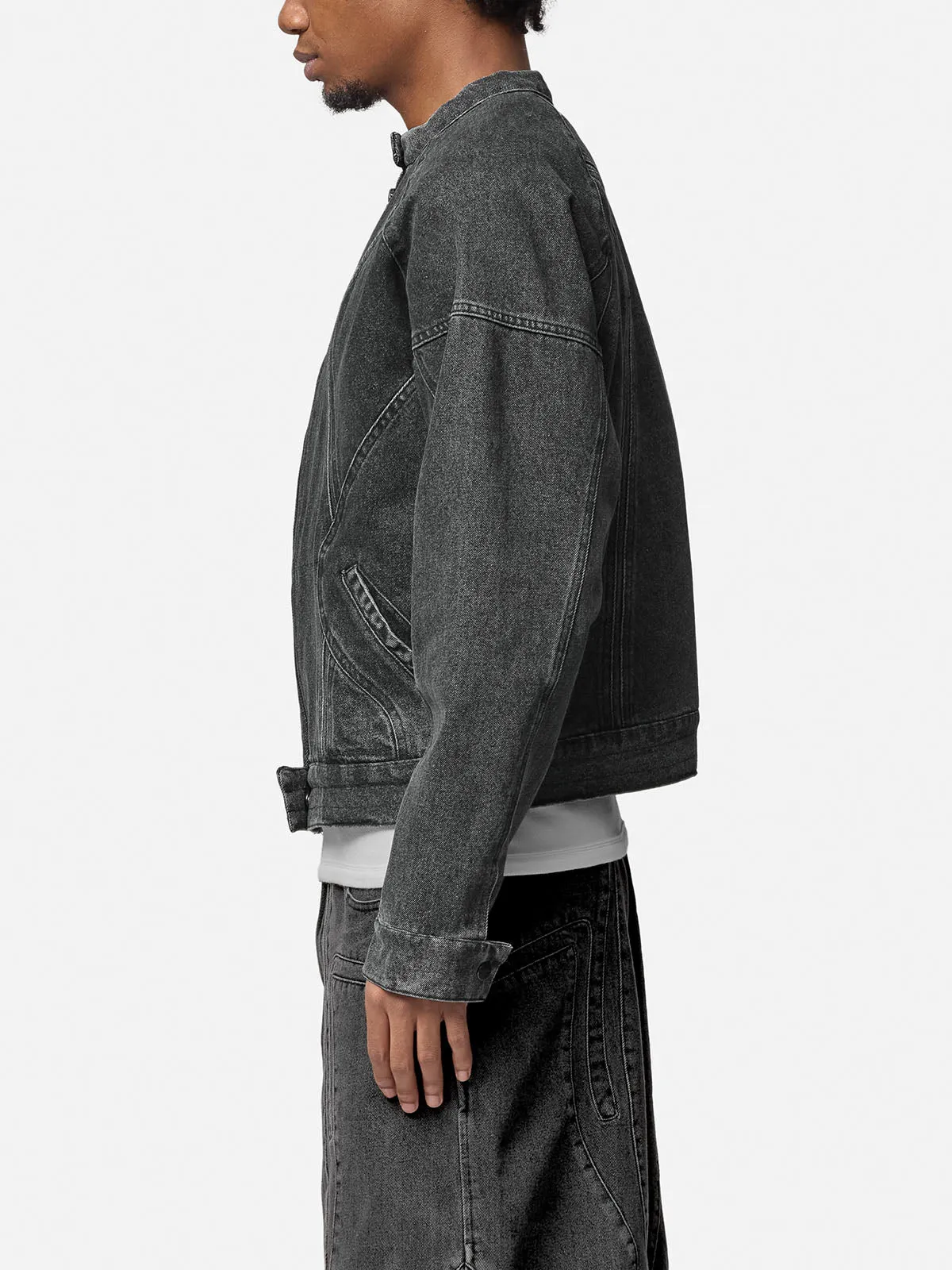 Lined Denim Biker Jacket