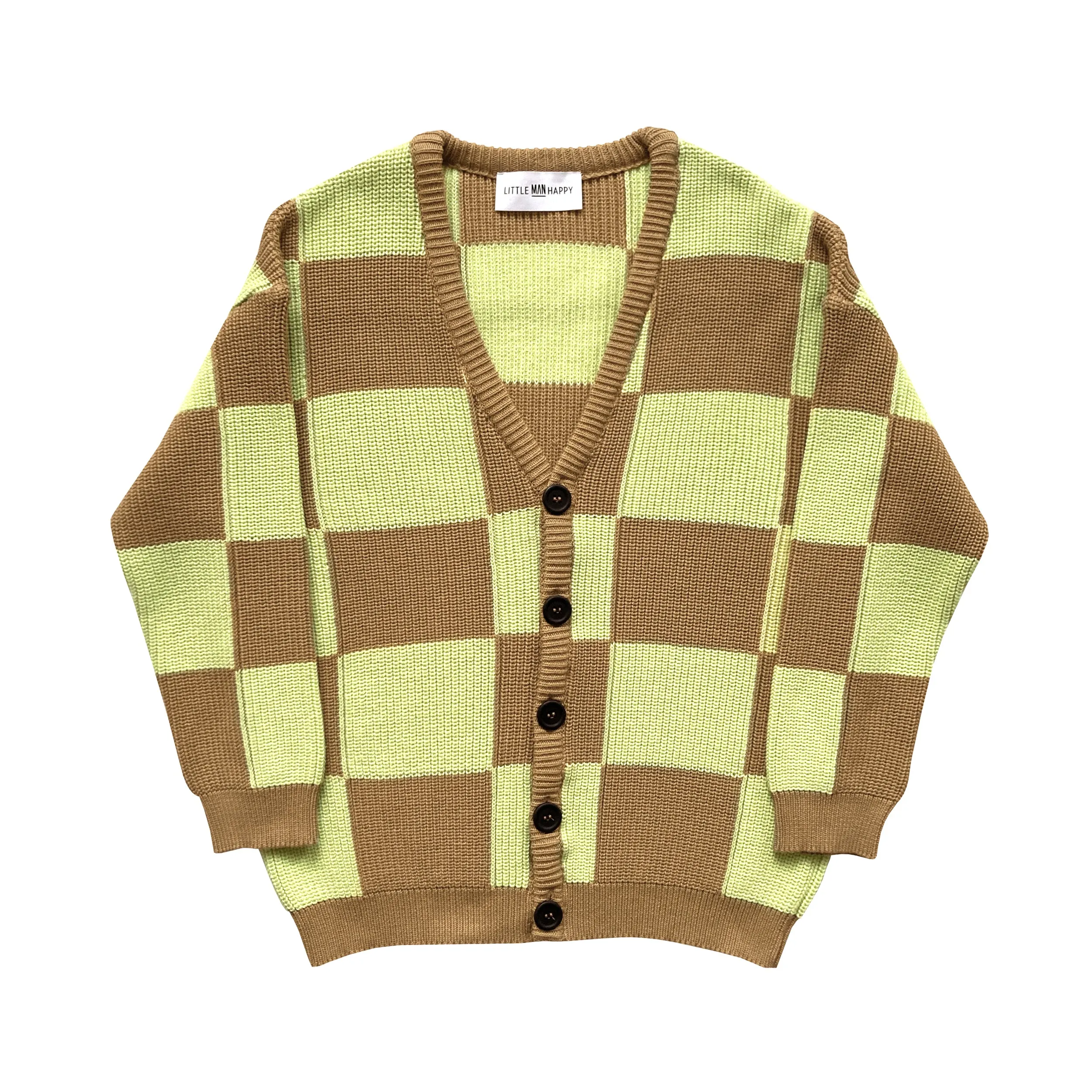 LMH Checkerboard Knit Cardigan - Cork & Yellow