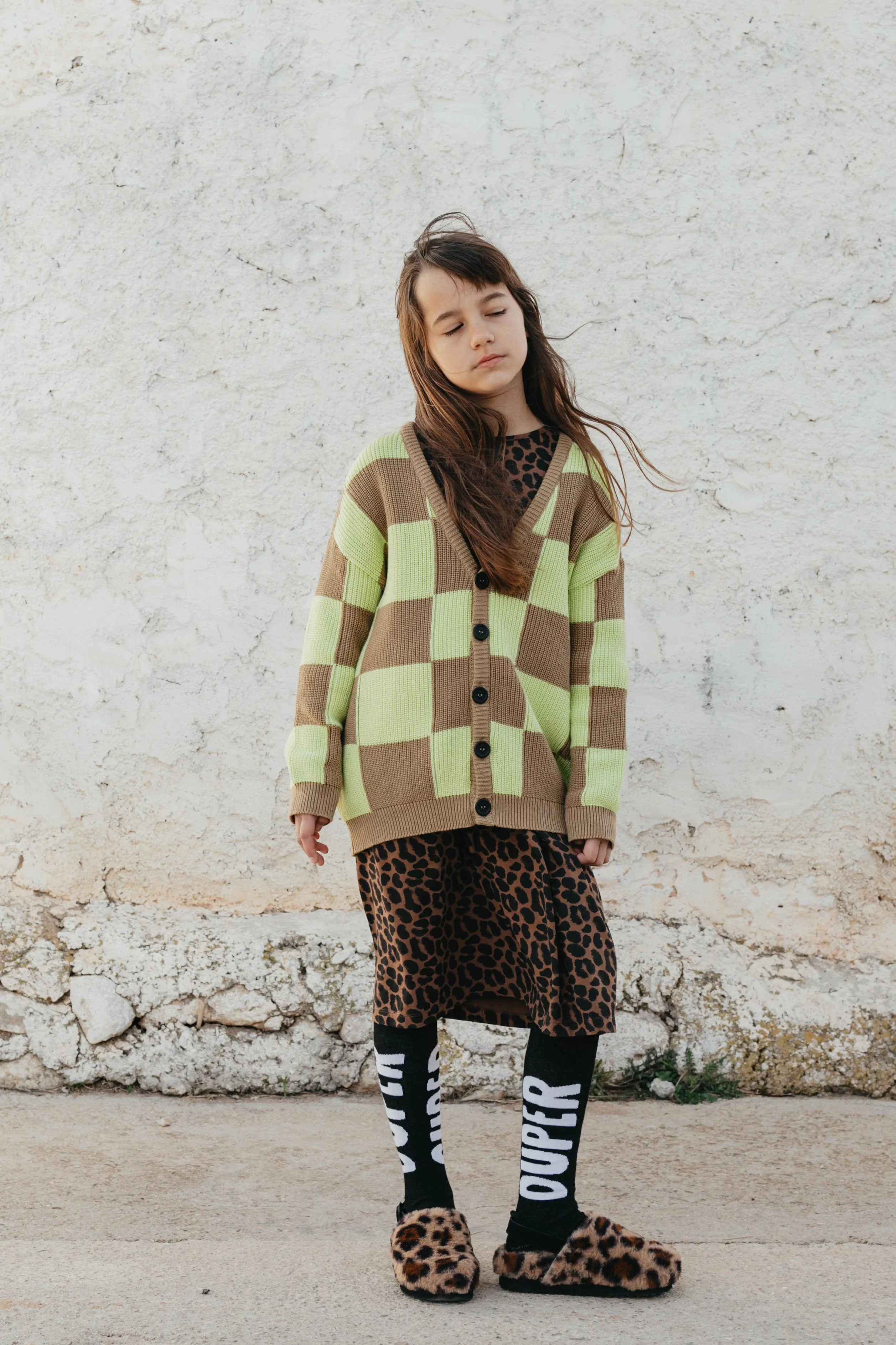 LMH Checkerboard Knit Cardigan - Cork & Yellow