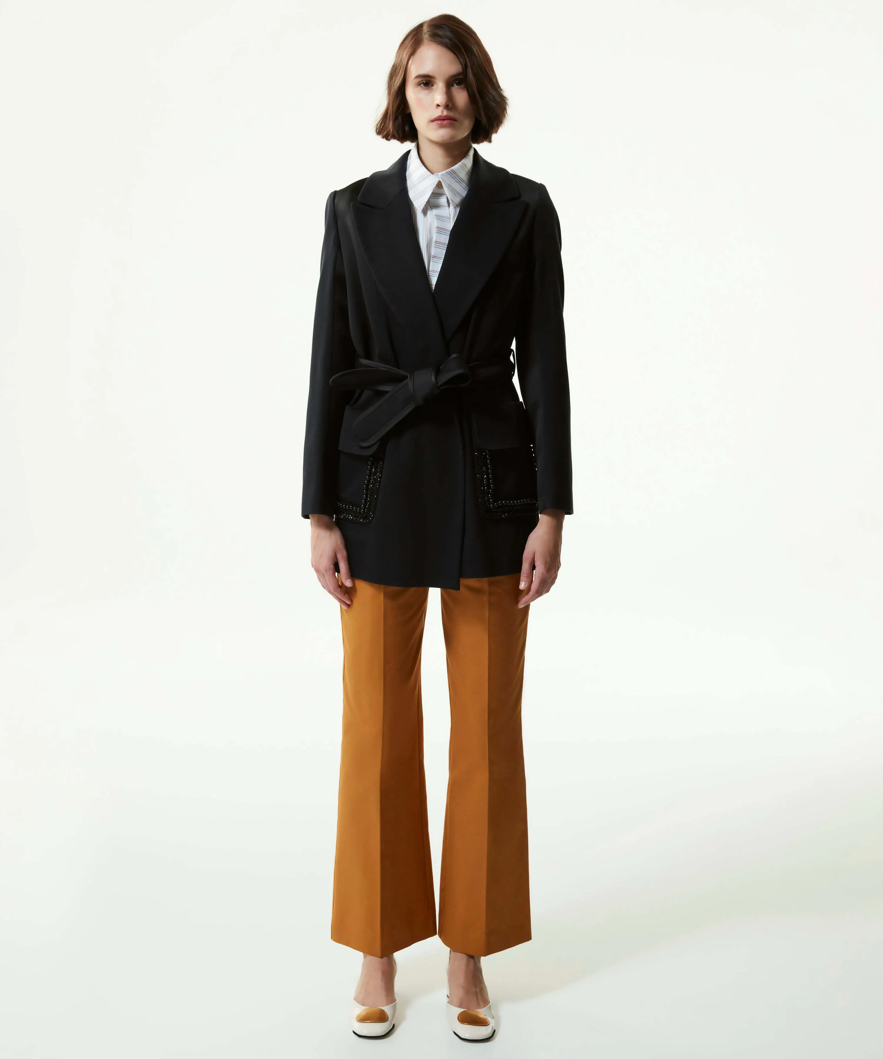 Machka Pearl-Stone Embroidered Gabardine Jacket Blazer Black