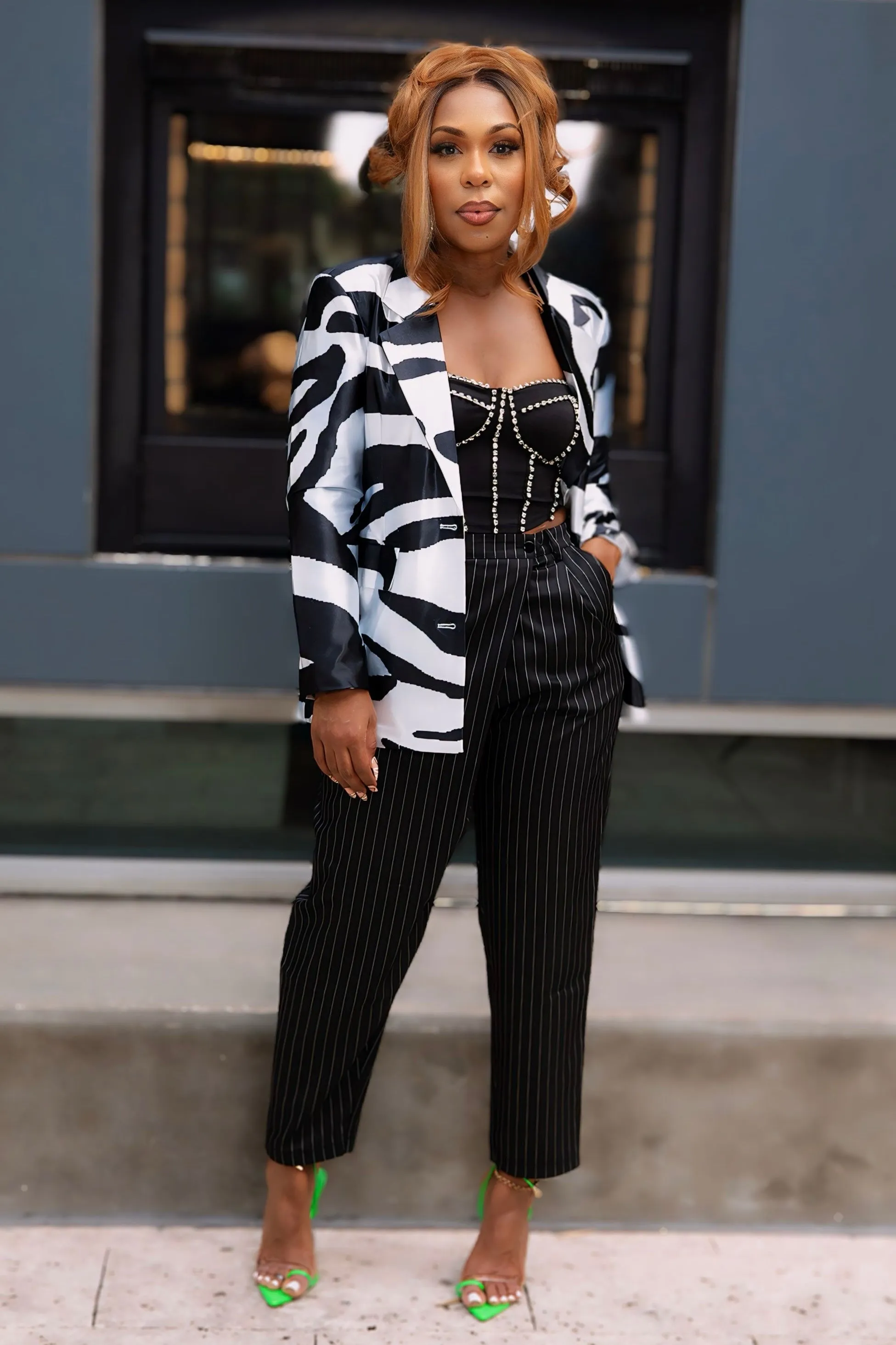 Melissa Oversized Satin Zebra Print Blazer