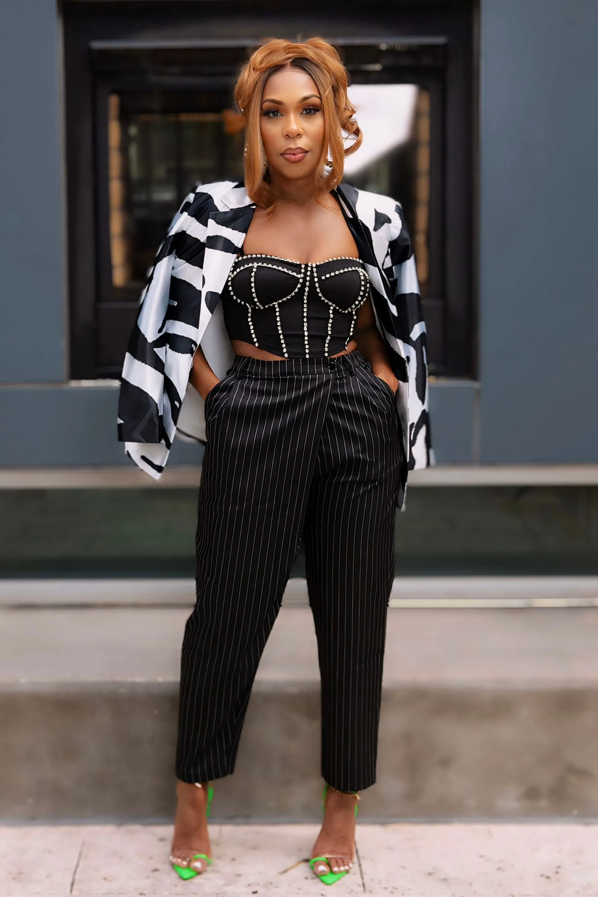 Melissa Oversized Satin Zebra Print Blazer