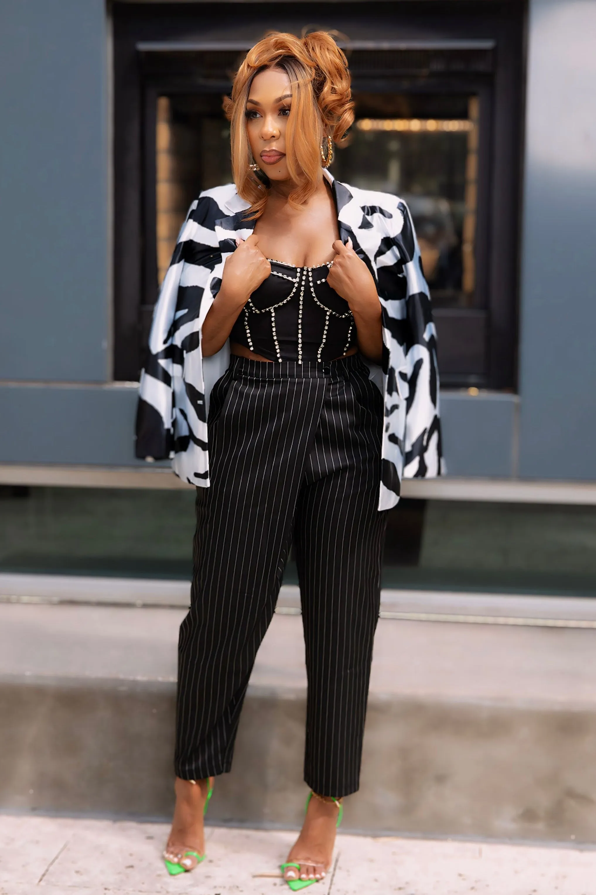 Melissa Oversized Satin Zebra Print Blazer