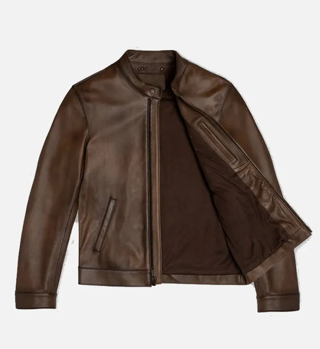 Men's Dark Brown Wax Cafe Racer Leather Jacket