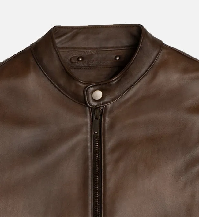 Men's Dark Brown Wax Cafe Racer Leather Jacket