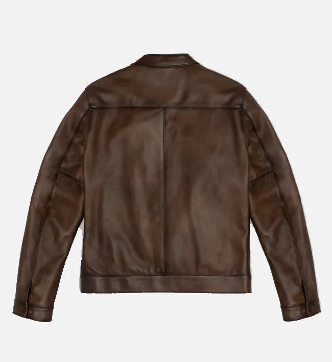 Men's Dark Brown Wax Cafe Racer Leather Jacket