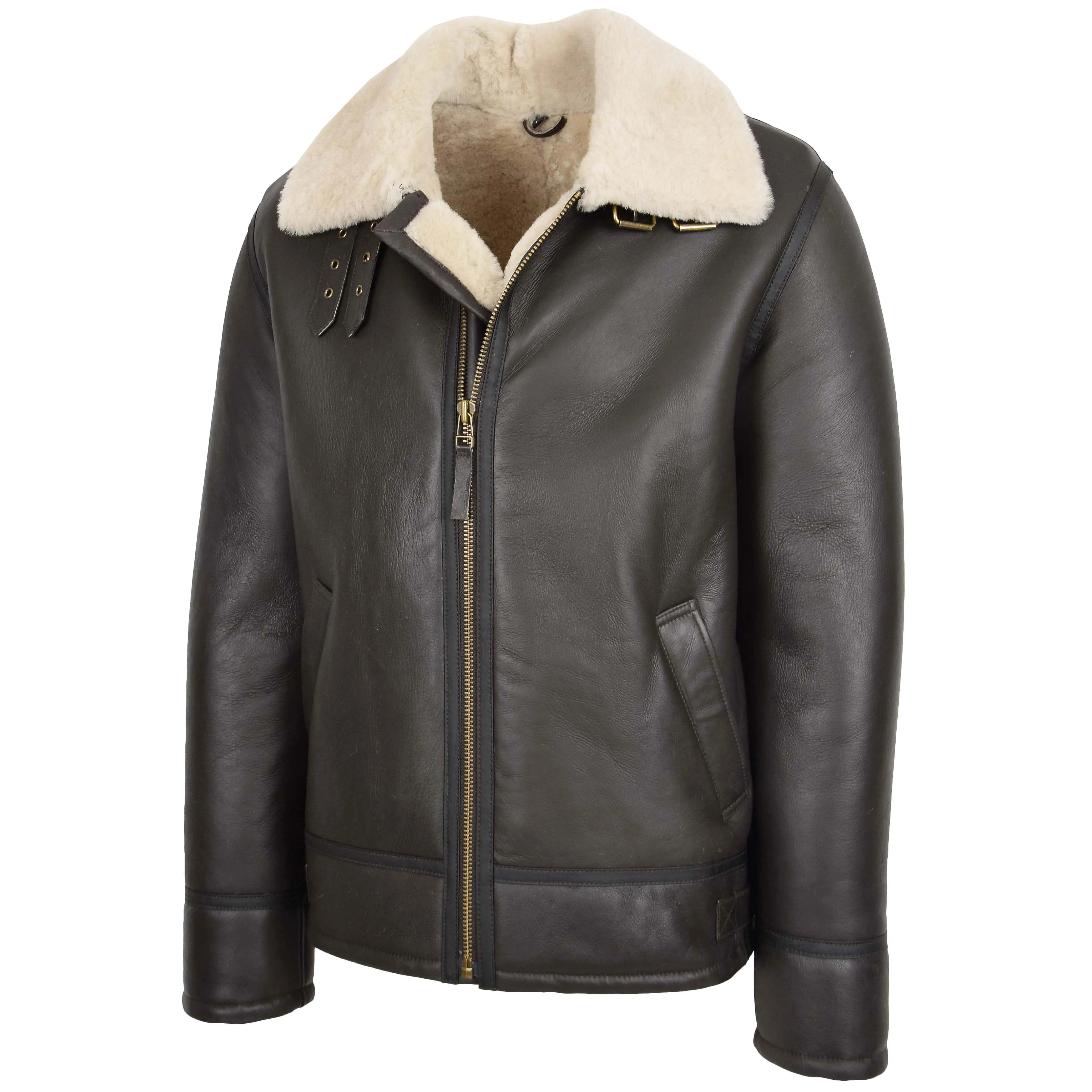 Mens Top Gun Style Sheepskin Jacket Oscar Brown White