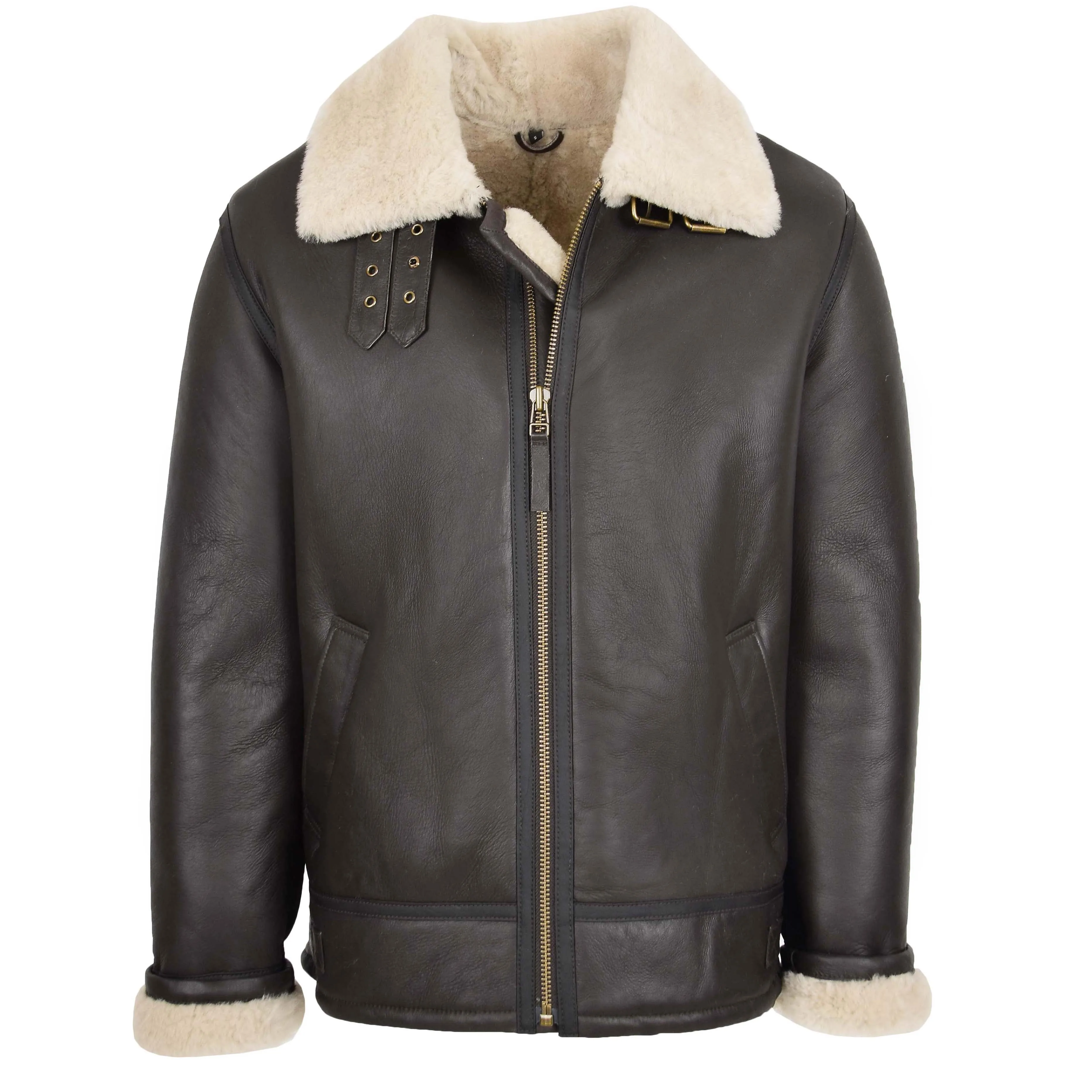 Mens Top Gun Style Sheepskin Jacket Oscar Brown White