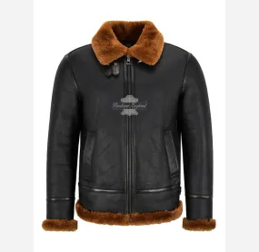 RAF B3 Men's Classic Sheepskin Jacket Black Aviator Shearling Jacket