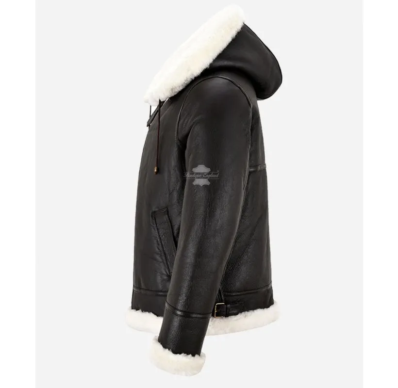 RAF Shearling Hooded Jacket Men's B3 Flying Hooded Sheepskin Jacket