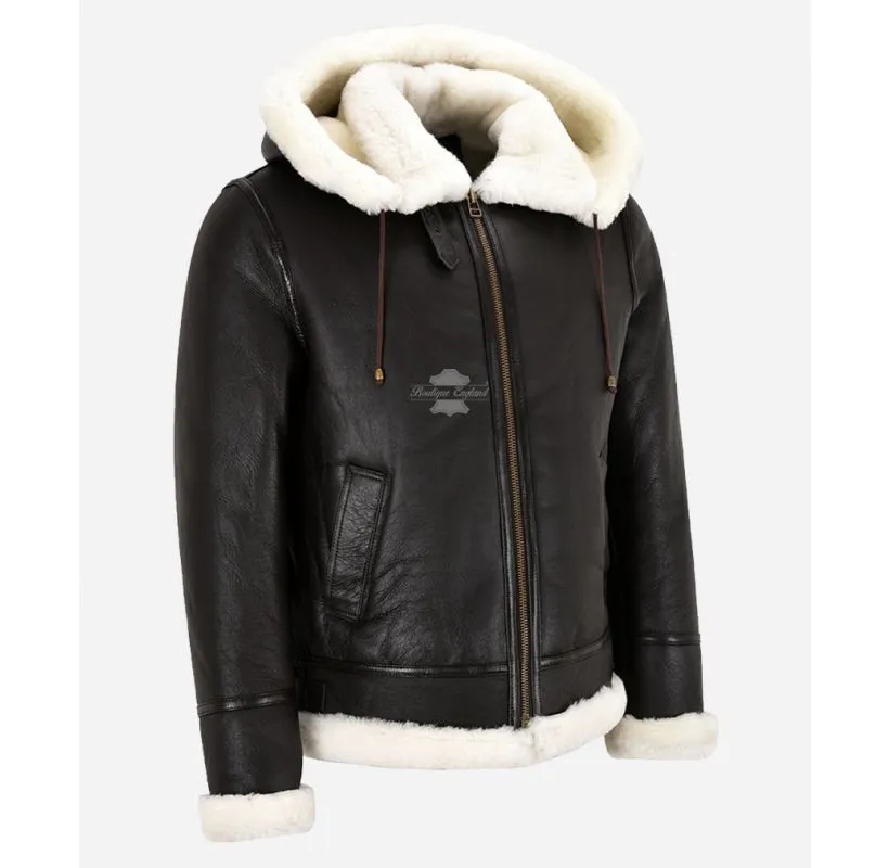 RAF Shearling Hooded Jacket Men's B3 Flying Hooded Sheepskin Jacket