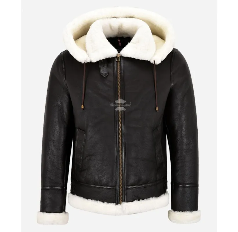 RAF Shearling Hooded Jacket Men's B3 Flying Hooded Sheepskin Jacket