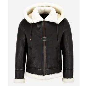 RAF Shearling Hooded Jacket Men's B3 Flying Hooded Sheepskin Jacket