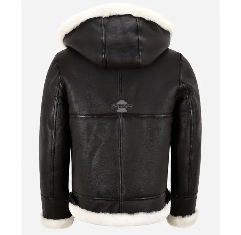 RAF Shearling Hooded Jacket Men's B3 Flying Hooded Sheepskin Jacket
