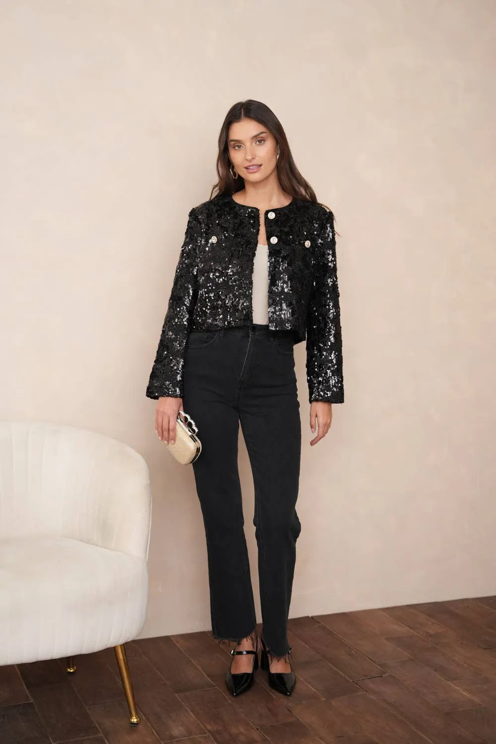 Sequin-embellished jacket - CK08345: Black