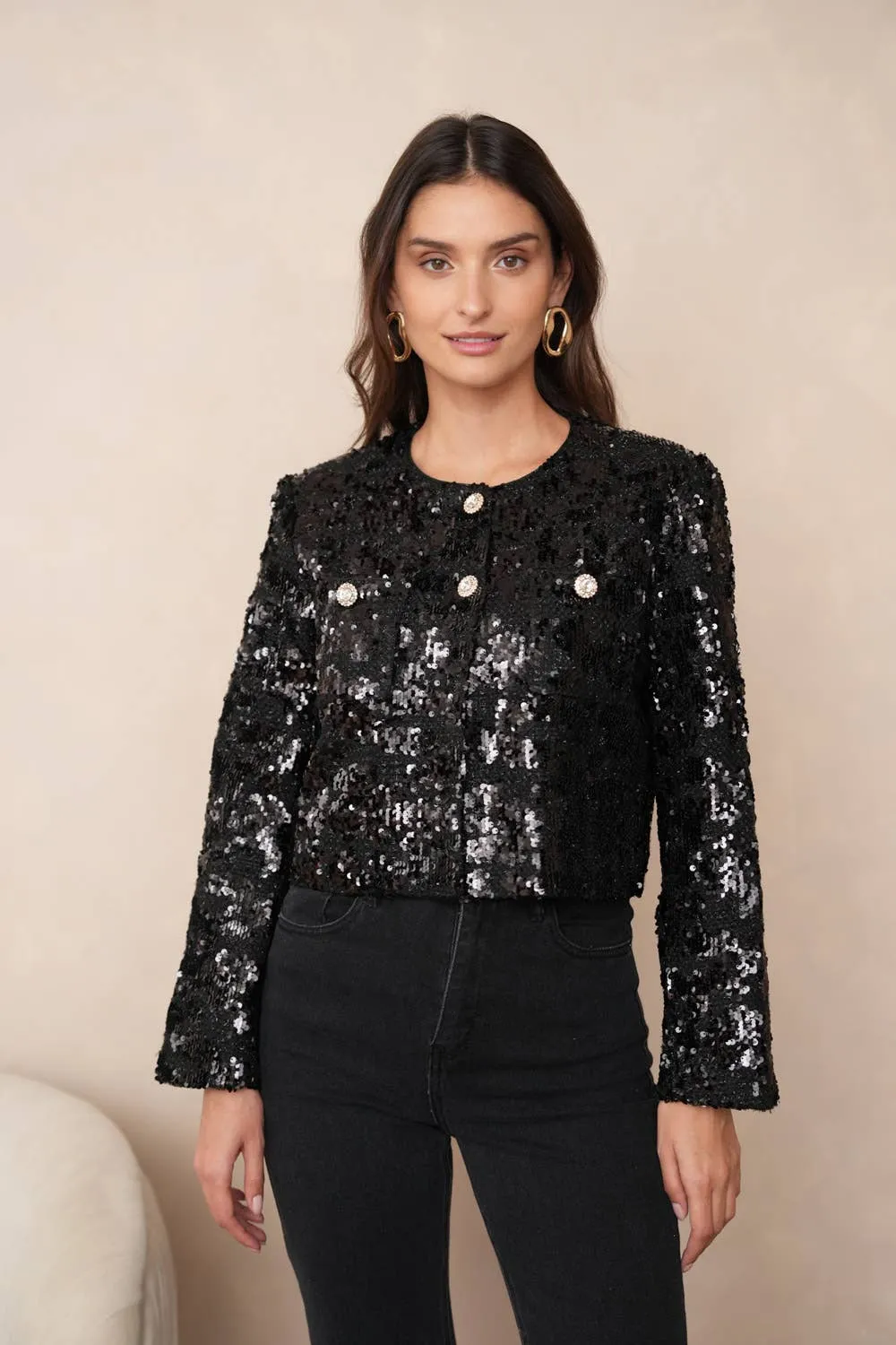 Sequin-embellished jacket - CK08345: Black