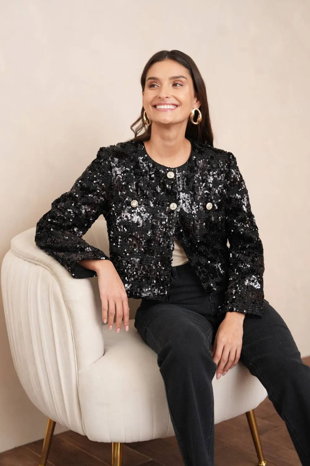 Sequin-embellished jacket - CK08345: Black
