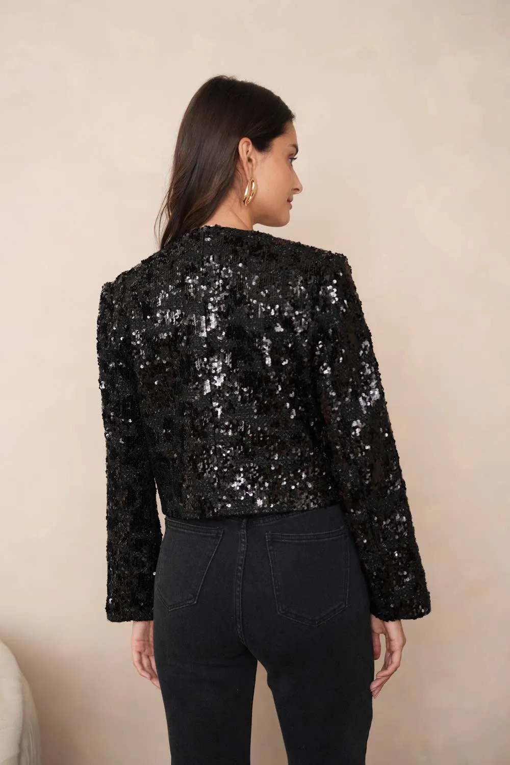 Sequin-embellished jacket - CK08345: Black