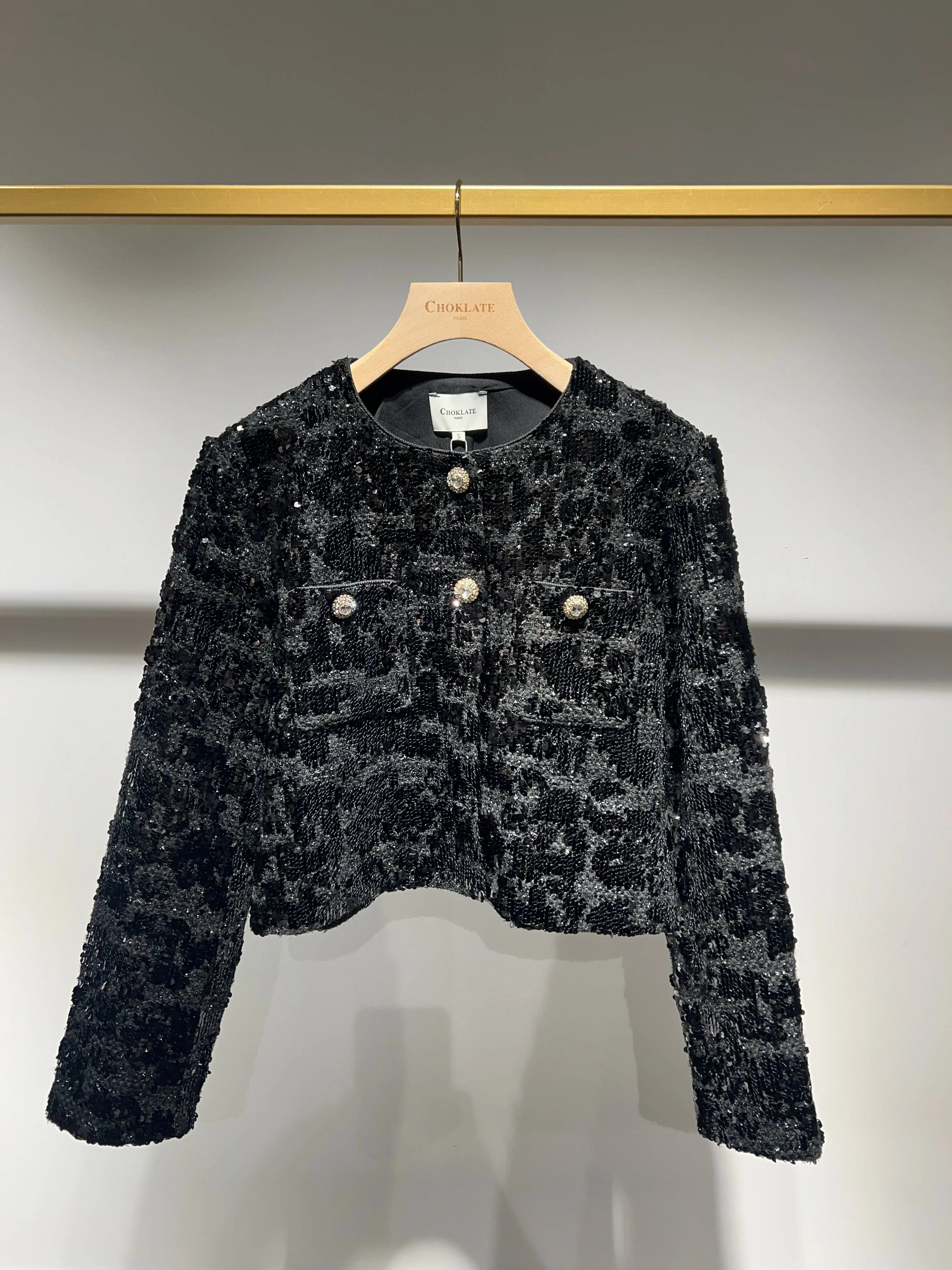 Sequin-embellished jacket - CK08345: Black
