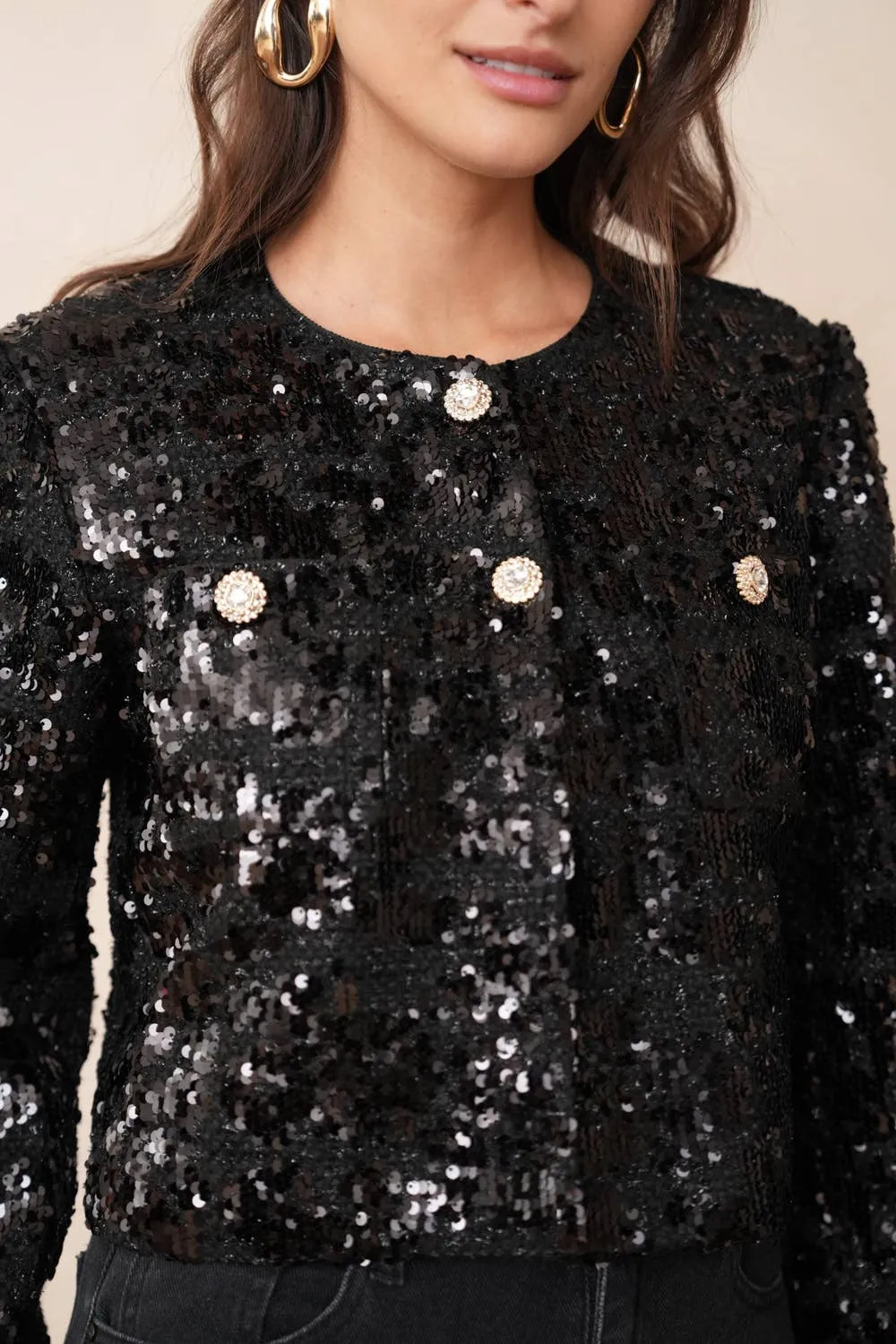 Sequin-embellished jacket - CK08345: Black
