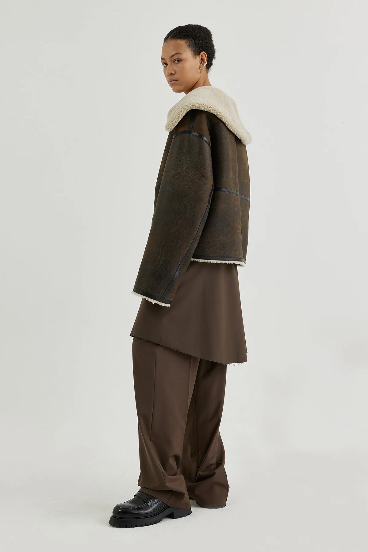 Shearling-lined aviator leather jacket