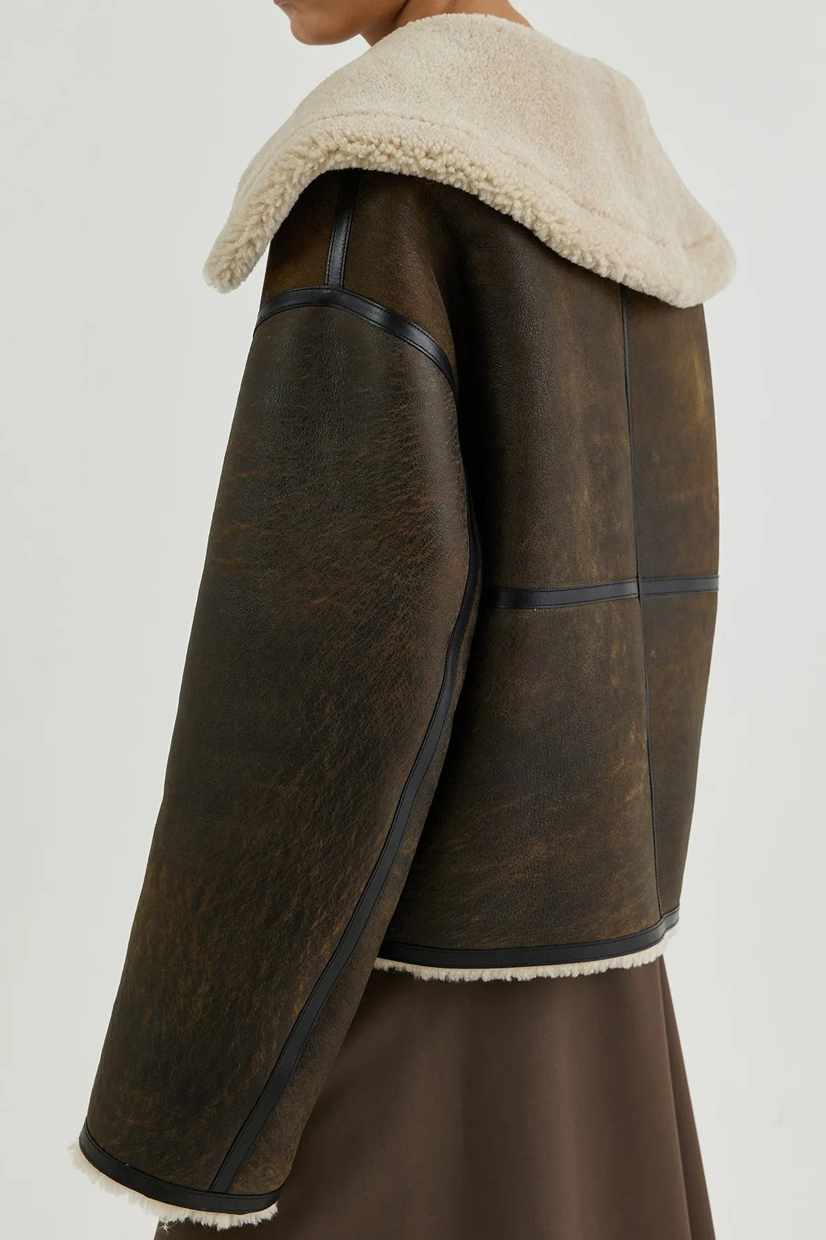 Shearling-lined aviator leather jacket