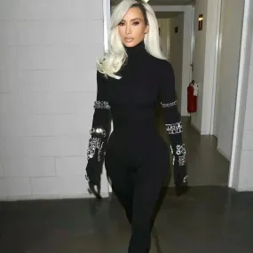 Trend4us Women's Classy Crystal Embellished Long Sleeve Jumpsuit