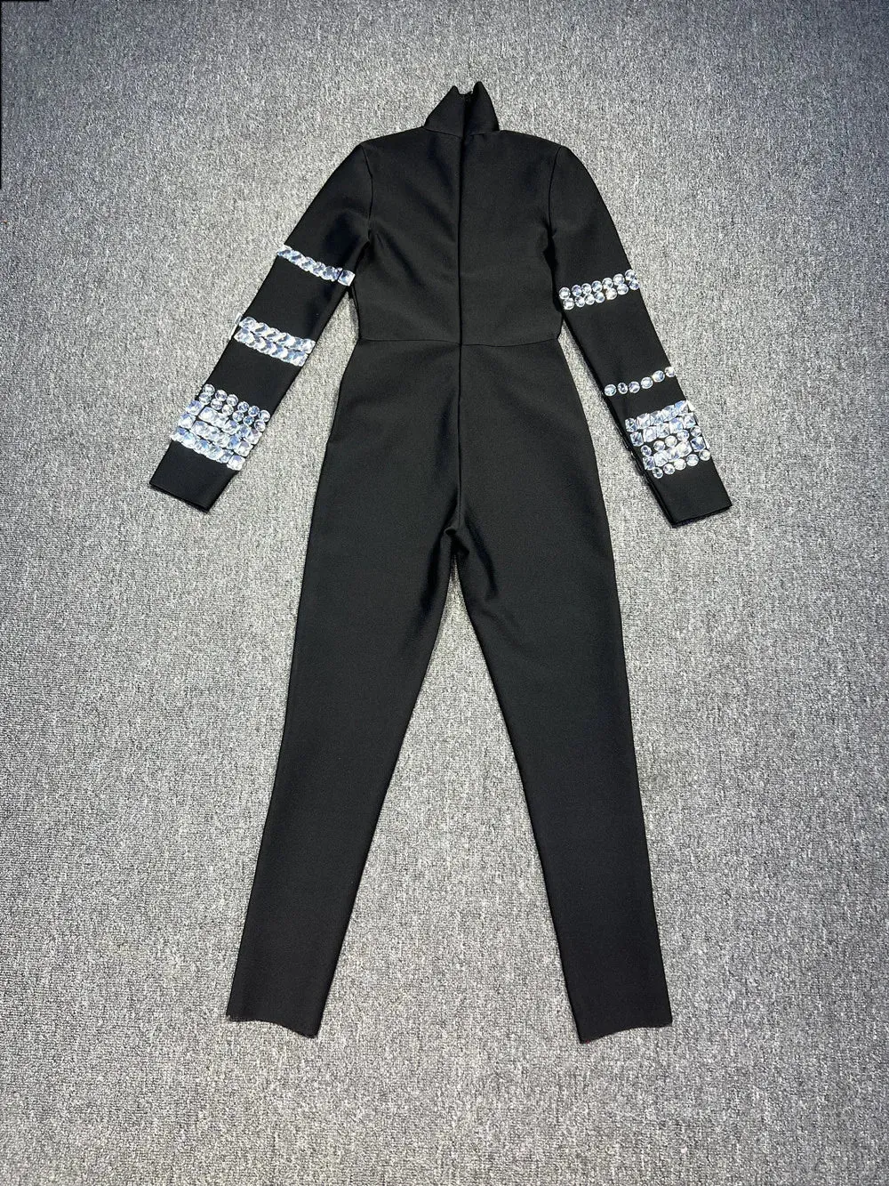 Trend4us Women's Classy Crystal Embellished Long Sleeve Jumpsuit